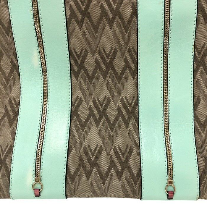 Valentino Garavani Hand Bag Tote Purse Canvas Leather Brown Mint Authentic