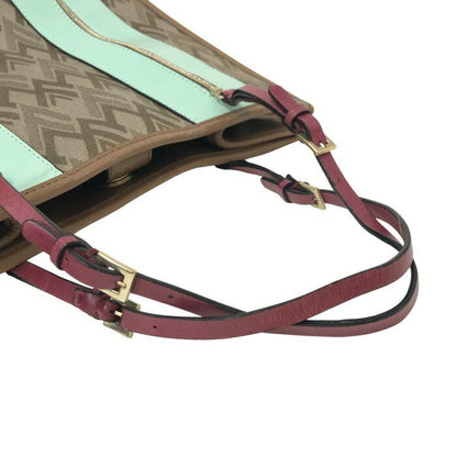 Valentino Garavani Hand Bag Tote Purse Canvas Leather Brown Mint Authentic