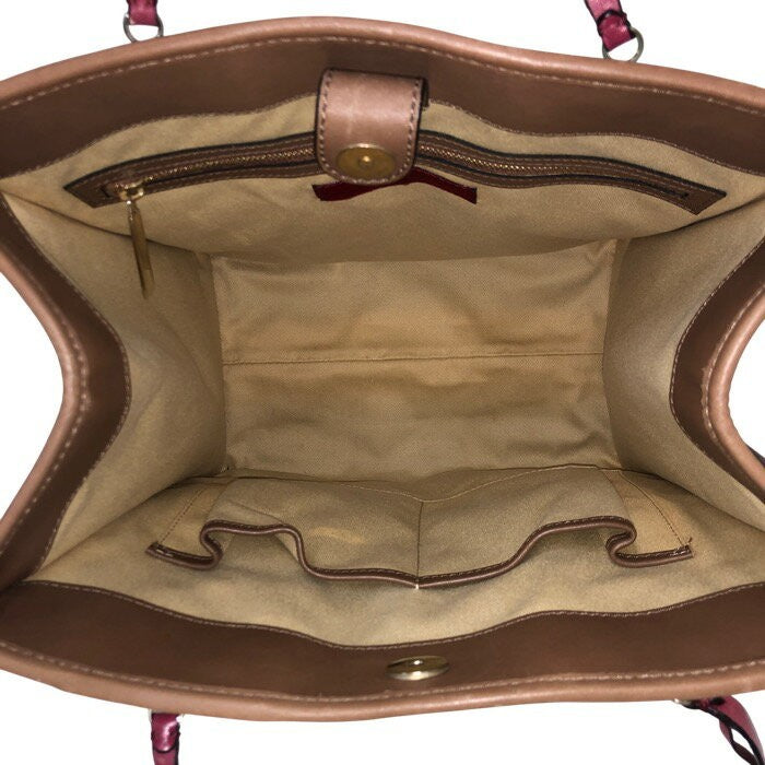 Valentino Garavani Hand Bag Tote Purse Canvas Leather Brown Mint Authentic