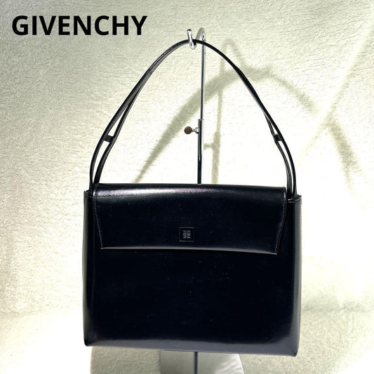 GIVENCHY Hand Bag Purse Leather with logo Authentic Black Used Women's