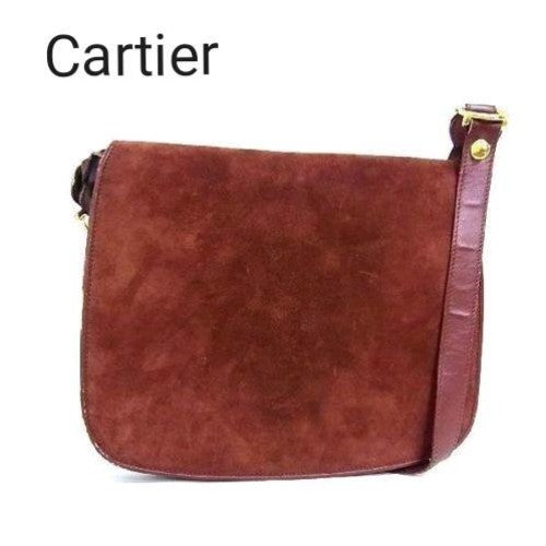 Cartier Shoulder Bag Purse Suede Leather Bordeaux Authentic