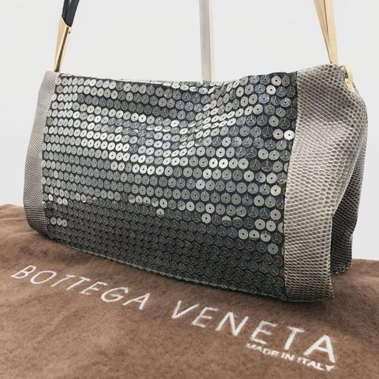 BOTTEGA VENETA Shoulder Bag Purse Sequins Gray Authentic