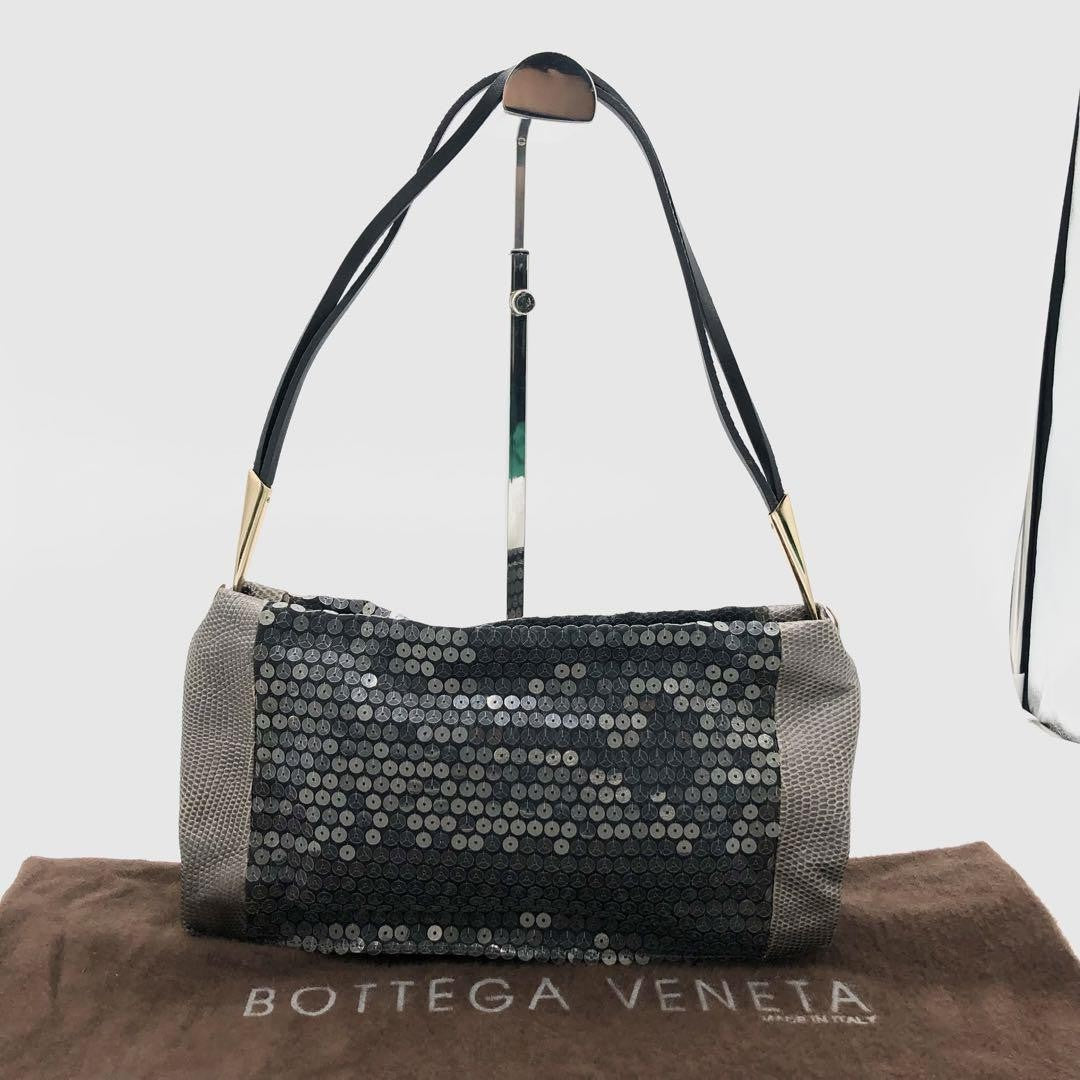 BOTTEGA VENETA Shoulder Bag Purse Sequins Gray Authentic