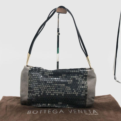 BOTTEGA VENETA Shoulder Bag Purse Sequins Gray Authentic