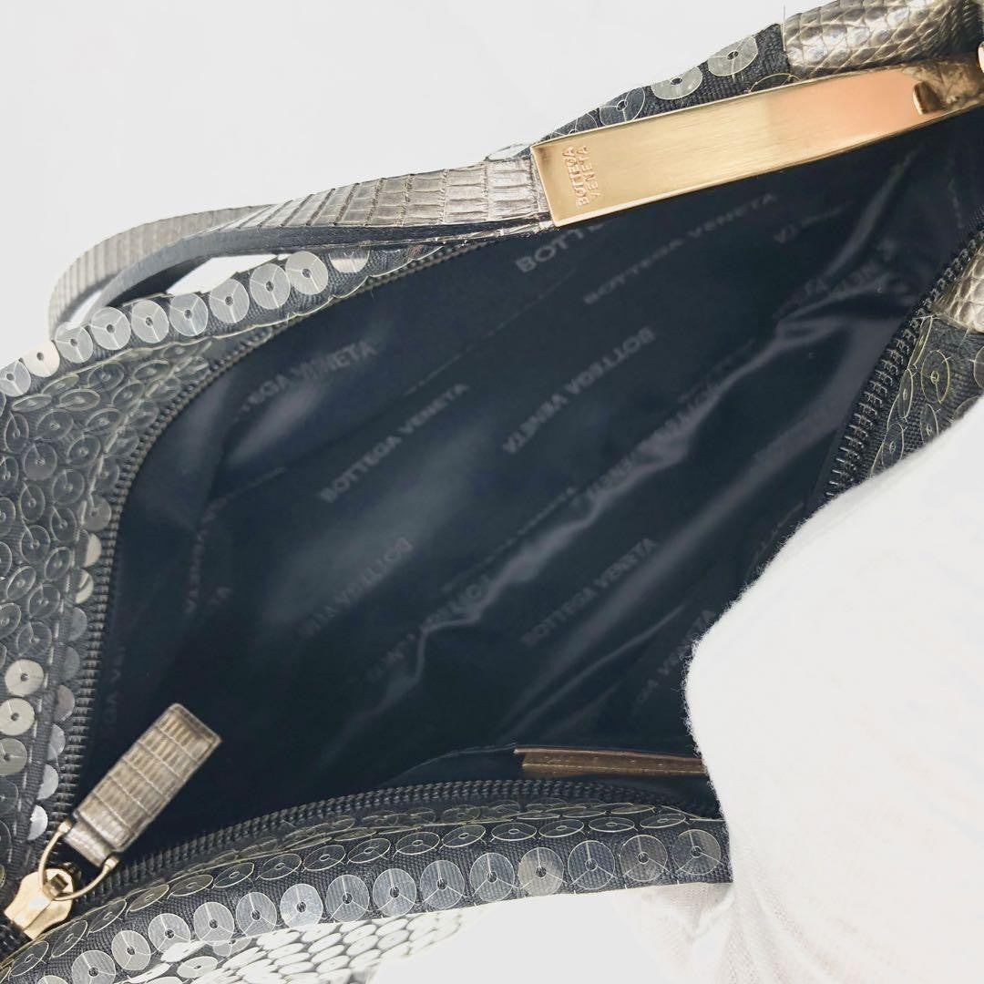 BOTTEGA VENETA Shoulder Bag Purse Sequins Gray Authentic