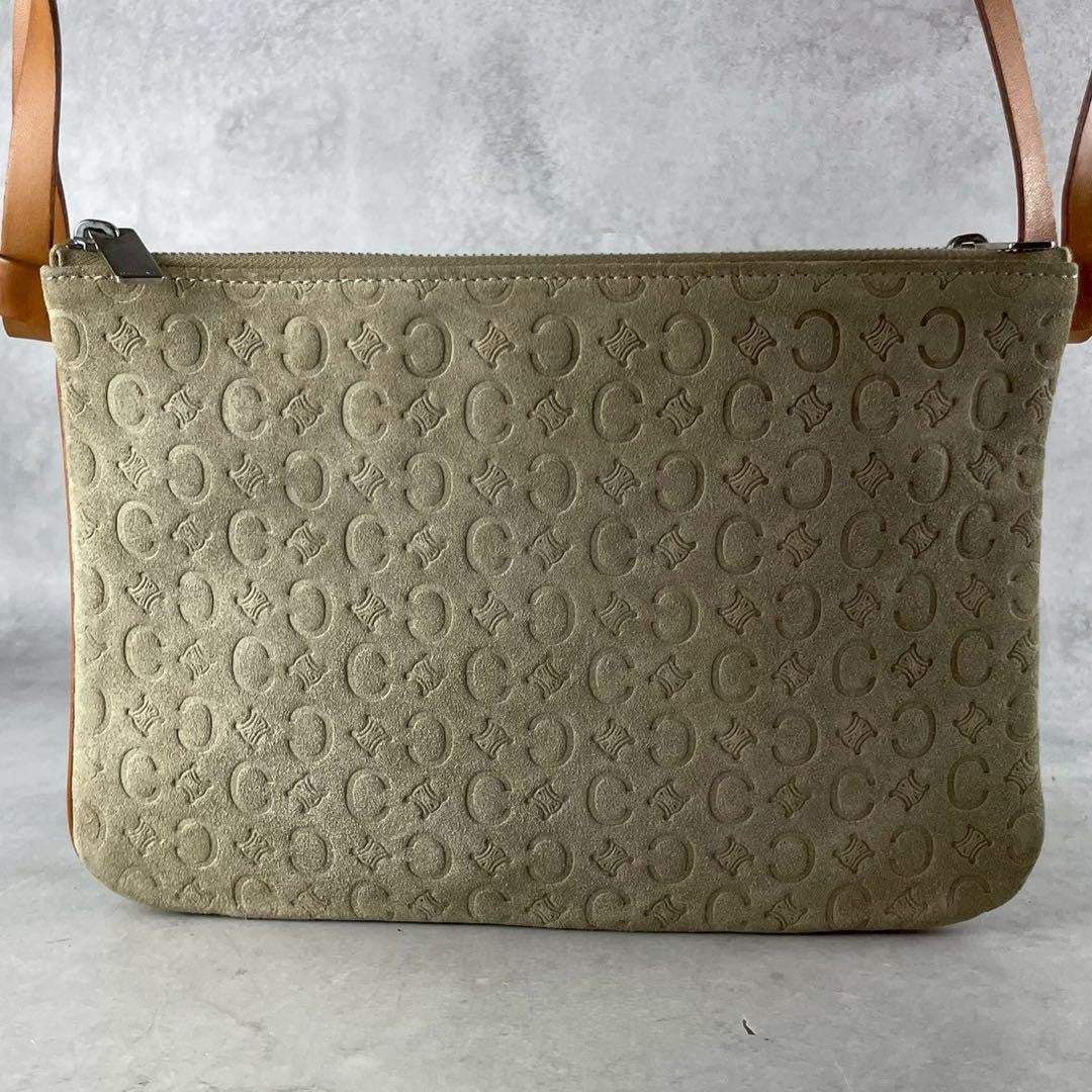 CELINE Shoulder Bag Purse 2way C Macadam Suede Leather Beige Brown Authentic