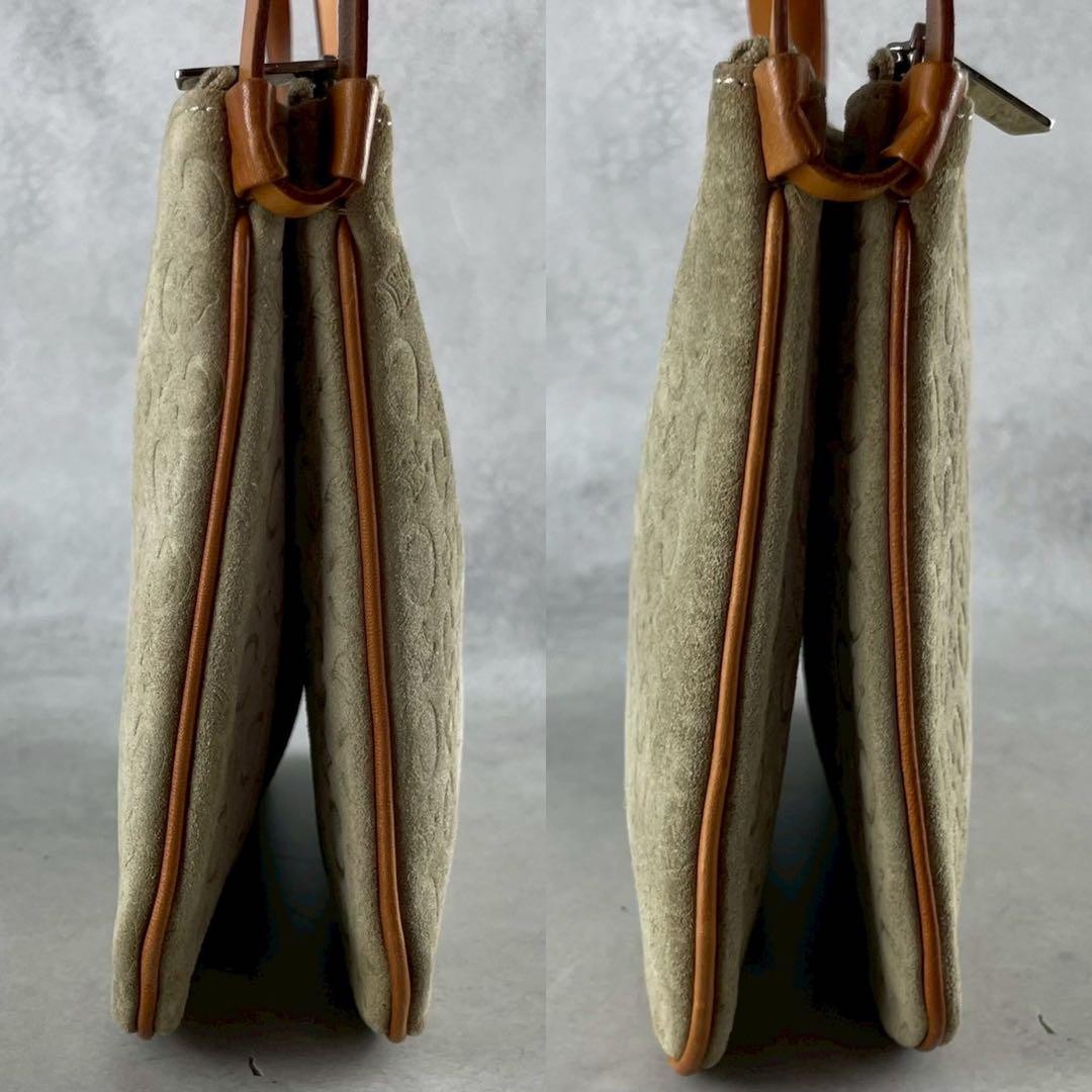 CELINE Shoulder Bag Purse 2way C Macadam Suede Leather Beige Brown Authentic