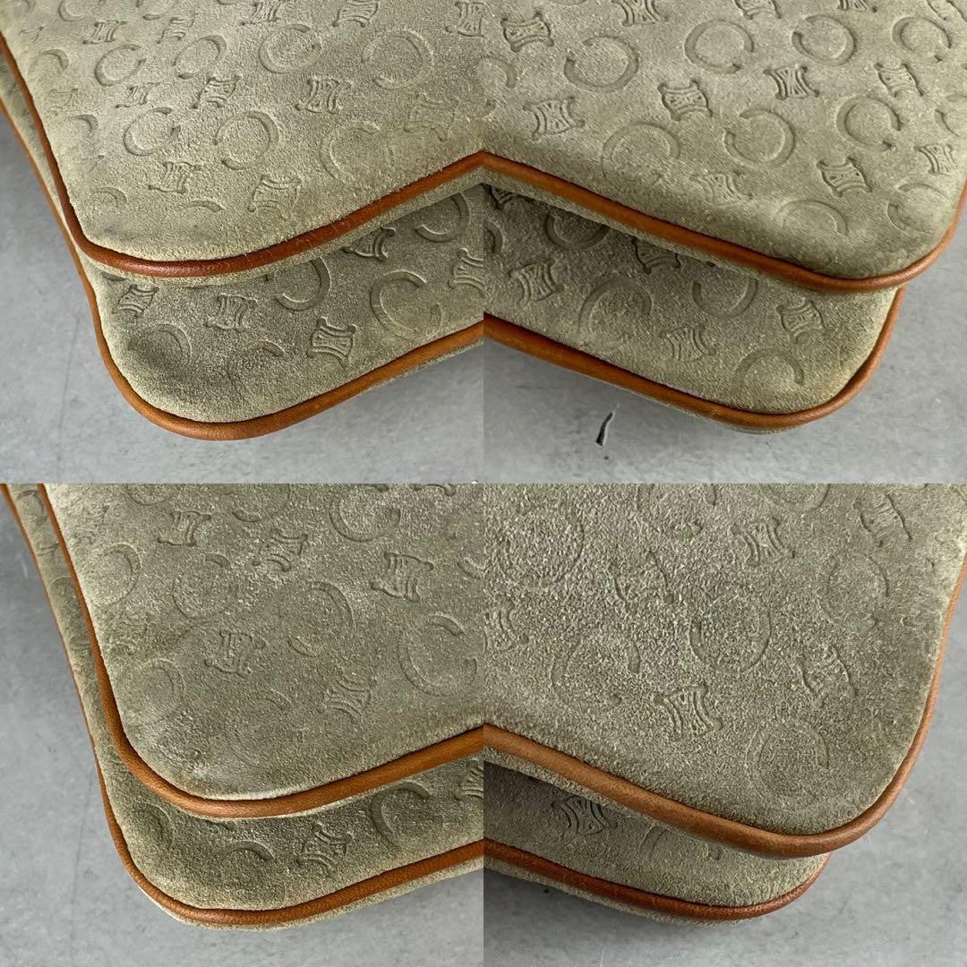 CELINE Shoulder Bag Purse 2way C Macadam Suede Leather Beige Brown Authentic
