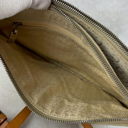 CELINE Shoulder Bag Purse 2way C Macadam Suede Leather Beige Brown Authentic