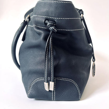 TOD'S Hand Bag Tote Purse Leather Dark Navy Authentic