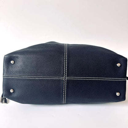 TOD'S Hand Bag Tote Purse Leather Dark Navy Authentic