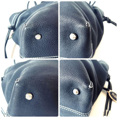 TOD'S Hand Bag Tote Purse Leather Dark Navy Authentic
