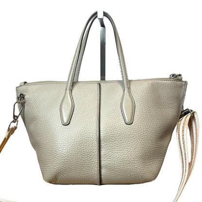 TOD'S Hand Shoulder Bag Tote Purse 2way JOY Leather Greige Authentic