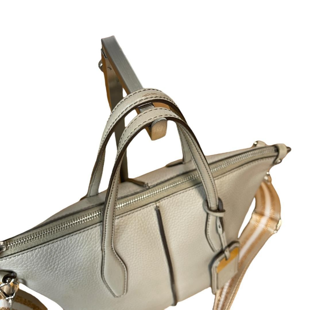 TOD'S Hand Shoulder Bag Tote Purse 2way JOY Leather Greige Authentic