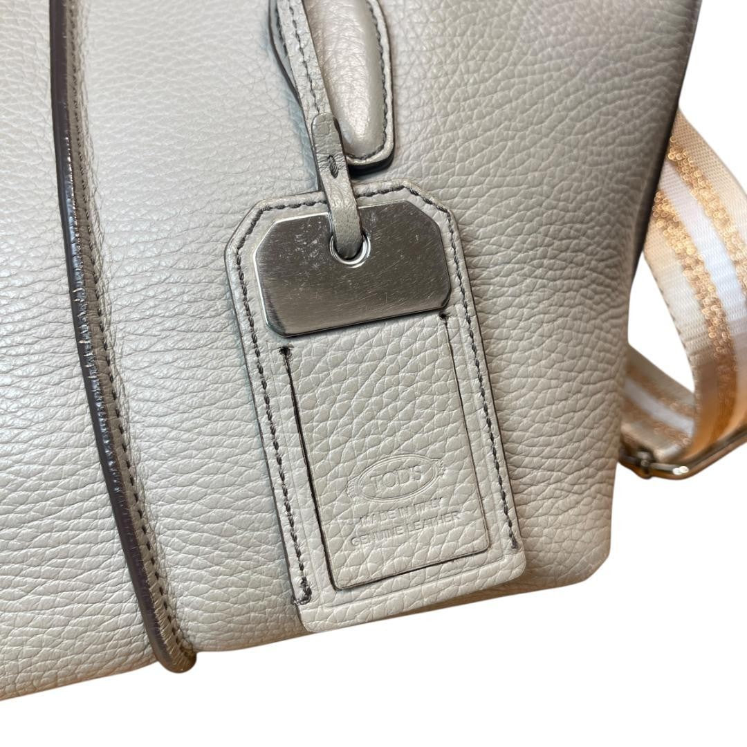 TOD'S Hand Shoulder Bag Tote Purse 2way JOY Leather Greige Authentic