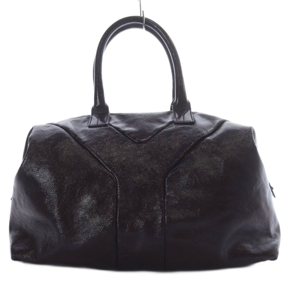 Saint Laurent Boston Hand Bag Tote Purse Y Line Patent Leather Dark Purple Auth
