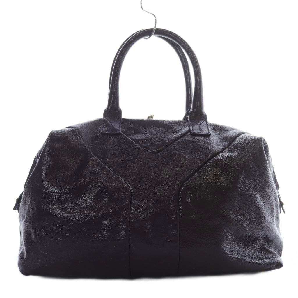 Saint Laurent Boston Hand Bag Tote Purse Y Line Patent Leather Dark Purple Auth