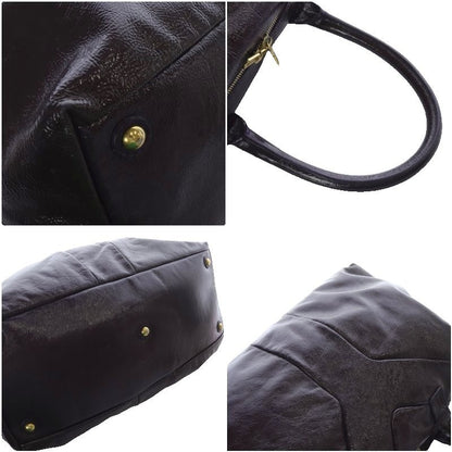Saint Laurent Boston Hand Bag Tote Purse Y Line Patent Leather Dark Purple Auth