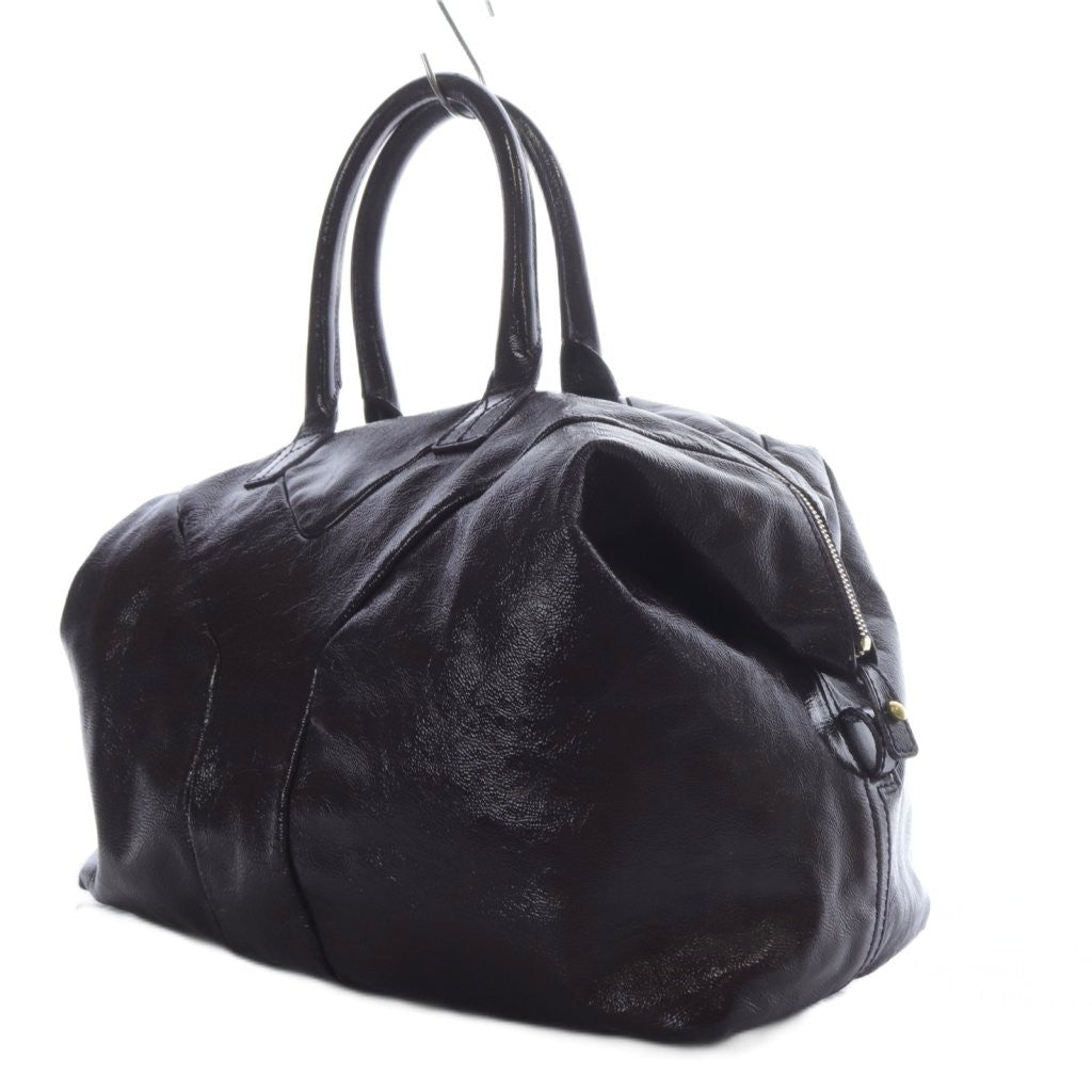 Saint Laurent Boston Hand Bag Tote Purse Y Line Patent Leather Dark Purple Auth