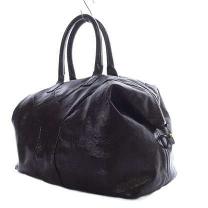 Saint Laurent Boston Hand Bag Tote Purse Y Line Patent Leather Dark Purple Auth