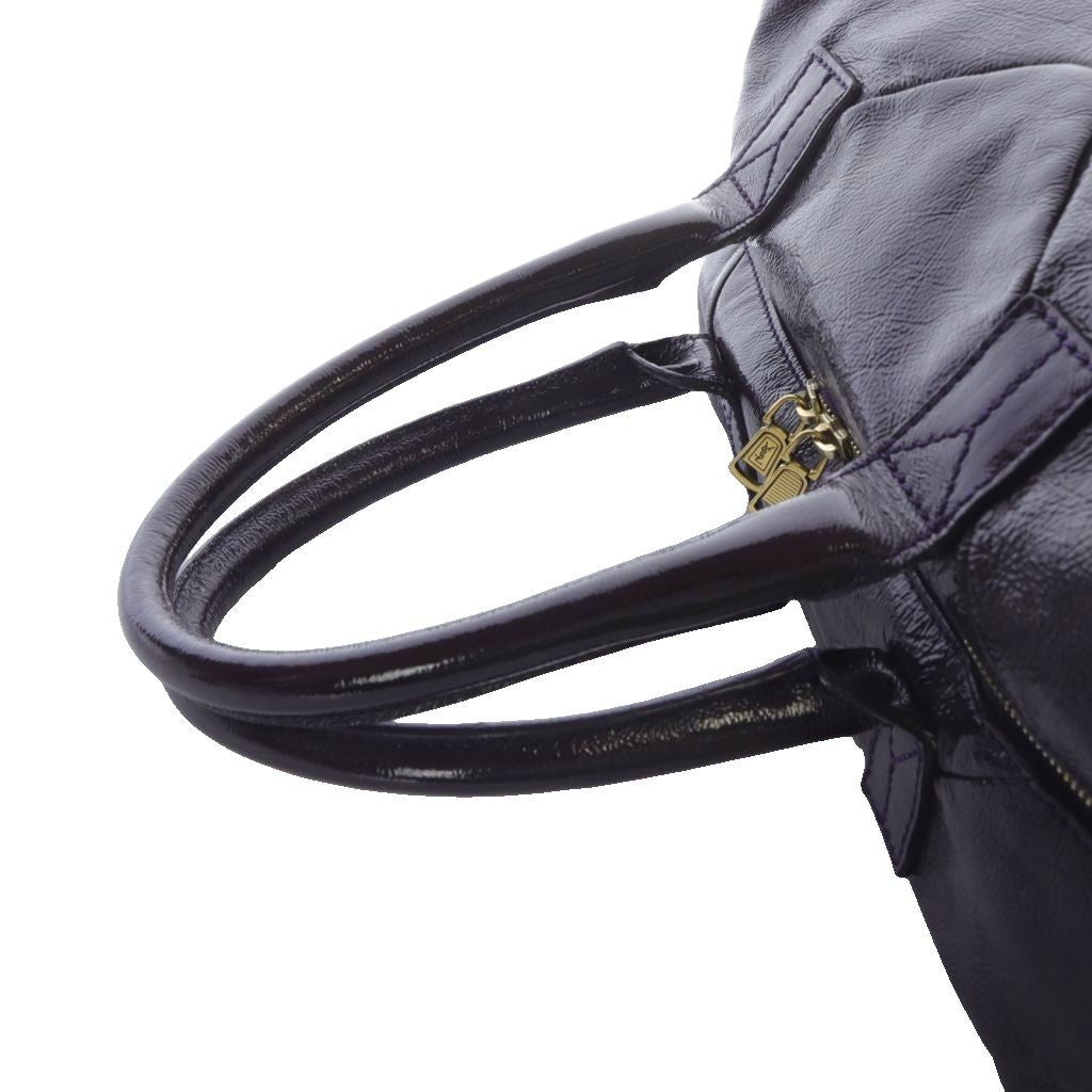 Saint Laurent Boston Hand Bag Tote Purse Y Line Patent Leather Dark Purple Auth
