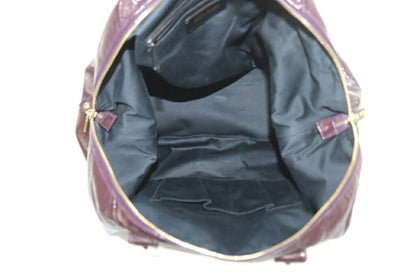 Saint Laurent Boston Hand Bag Tote Purse Y Line Patent Leather Dark Purple Auth