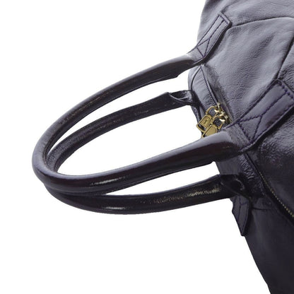 Saint Laurent Boston Hand Bag Tote Purse Y Line Patent Leather Dark Purple Auth
