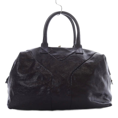 Saint Laurent Boston Hand Bag Tote Purse Y Line Patent Leather Dark Purple Auth