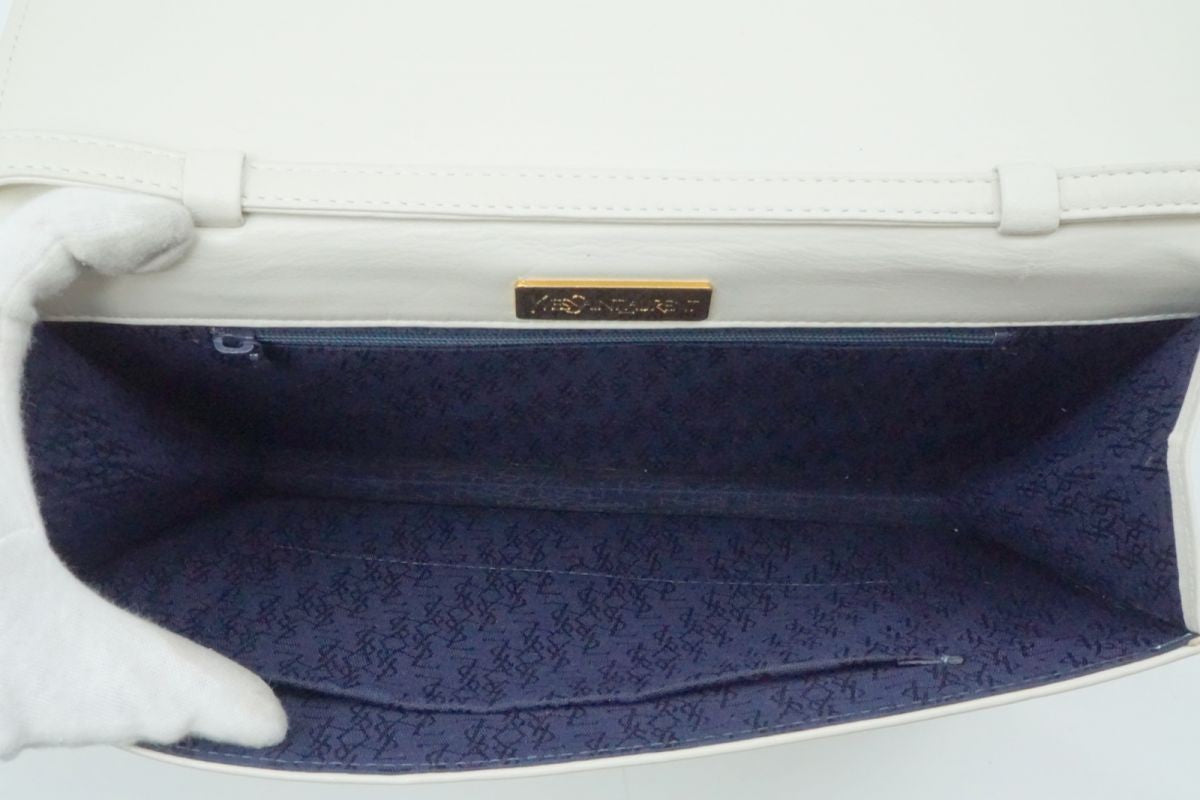 Saint Laurent Shoulder Bag Purse 2way Quilting Leather White Authentic
