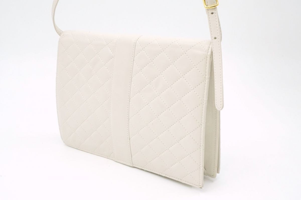 Saint Laurent Shoulder Bag Purse 2way Quilting Leather White Authentic