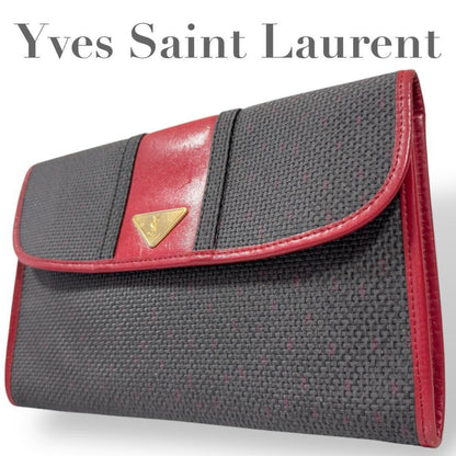 Saint Laurent Clutch Bag Second Bag YSL Cassandra Gray Red Authentic