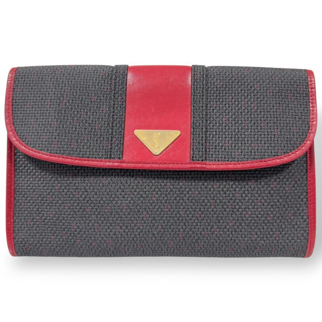 Saint Laurent Clutch Bag Second Bag YSL Cassandra Gray Red Authentic