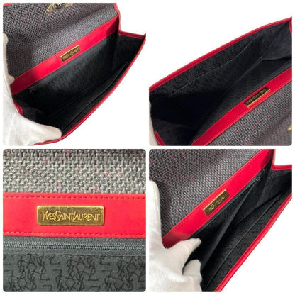 Saint Laurent Clutch Bag Second Bag YSL Cassandra Gray Red Authentic