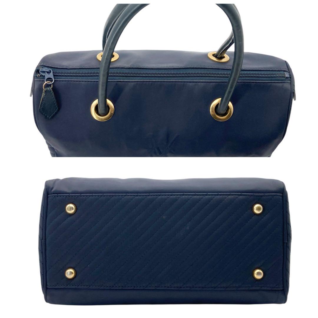 Saint Laurent Mini Boston Bag Hand Bag Tote Purse YSL Cassandra Nylon Navy Auth