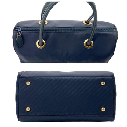Saint Laurent Mini Boston Bag Hand Bag Tote Purse YSL Cassandra Nylon Navy Auth