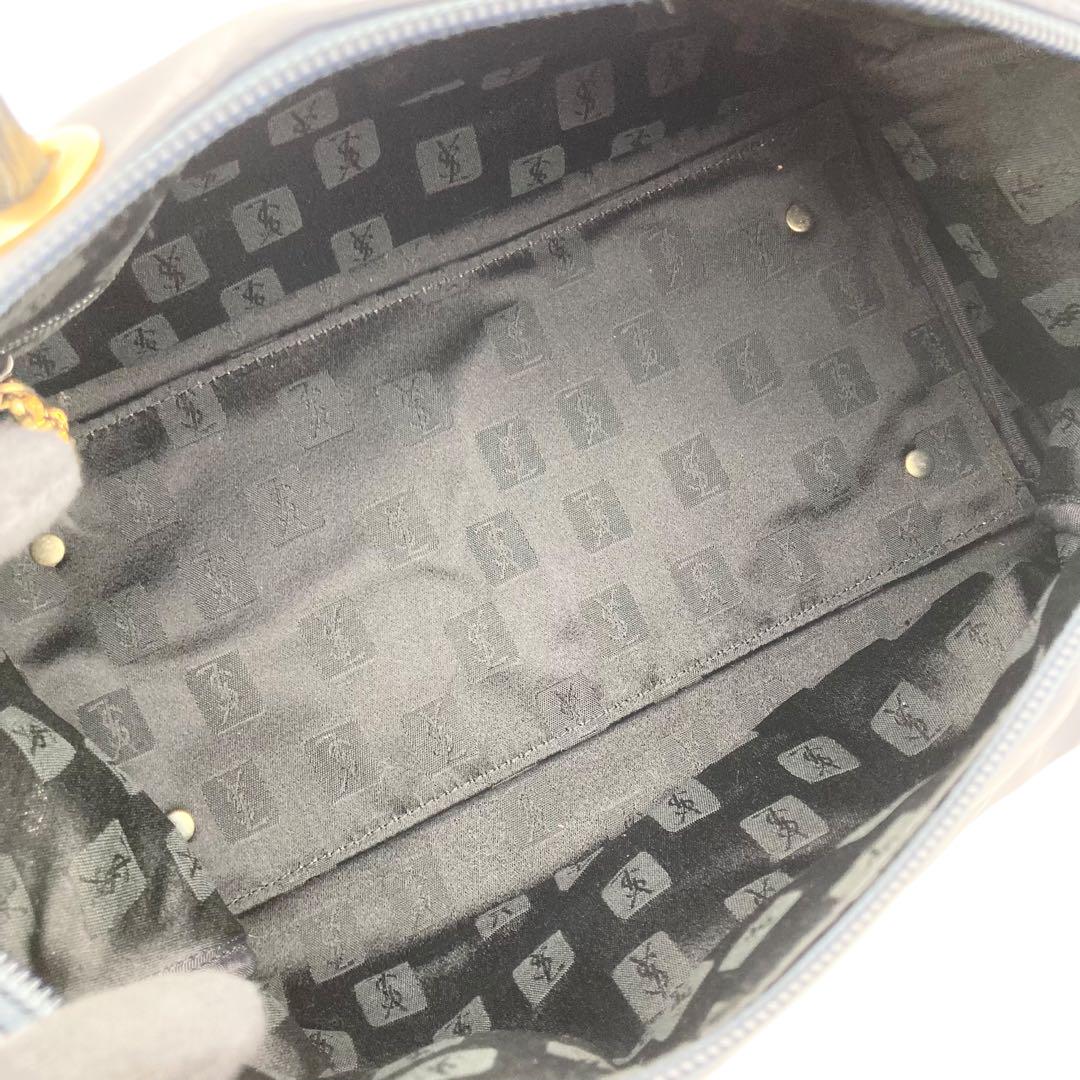 Saint Laurent Mini Boston Bag Hand Bag Tote Purse YSL Cassandra Nylon Navy Auth