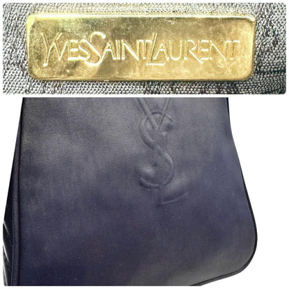 Saint Laurent Hand Bag Tote Purse YSL Cassandra Nylon Navy Authentic