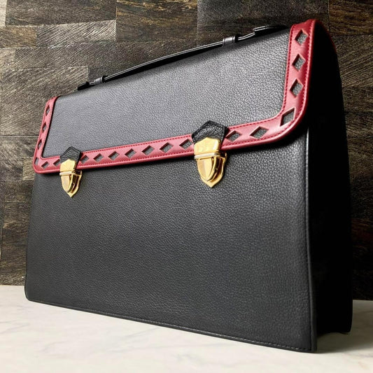 Saint Laurent Hand Bag Tote Purse Leather Black Red Authentic