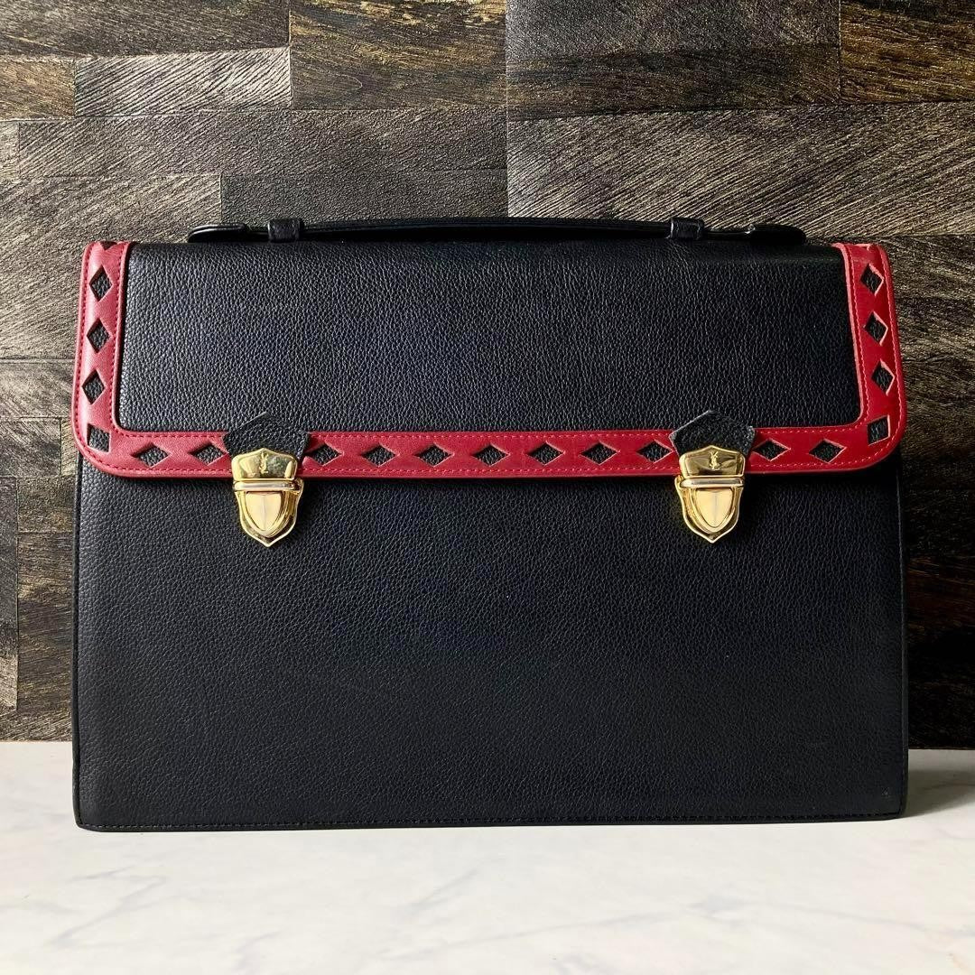 Saint Laurent Hand Bag Tote Purse Leather Black Red Authentic