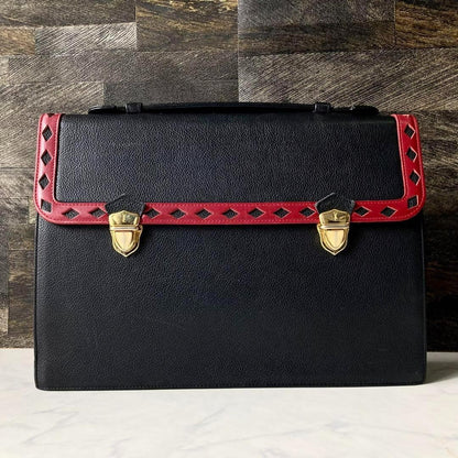 Saint Laurent Hand Bag Tote Purse Leather Black Red Authentic