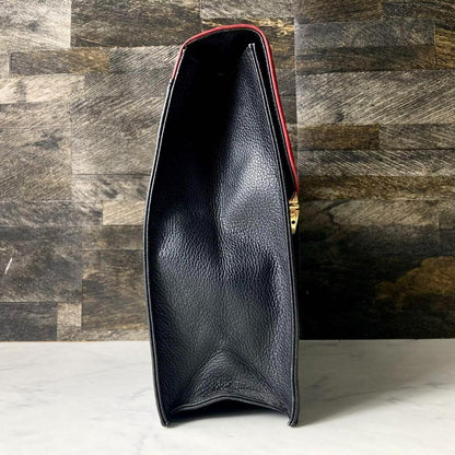 Saint Laurent Hand Bag Tote Purse Leather Black Red Authentic