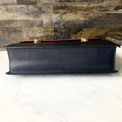 Saint Laurent Hand Bag Tote Purse Leather Black Red Authentic