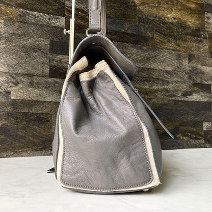 Saint Laurent Hand Bag Tote Purse Muse Toe Canvas Leather Gray Authentic