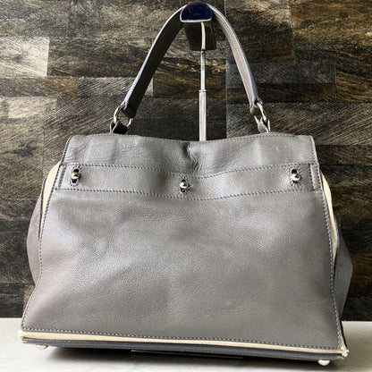 Saint Laurent Hand Bag Tote Purse Muse Toe Canvas Leather Gray Authentic