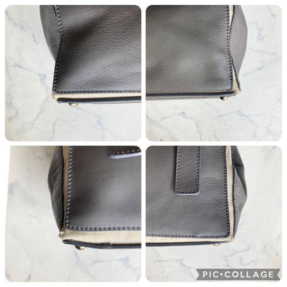 Saint Laurent Hand Bag Tote Purse Muse Toe Canvas Leather Gray Authentic
