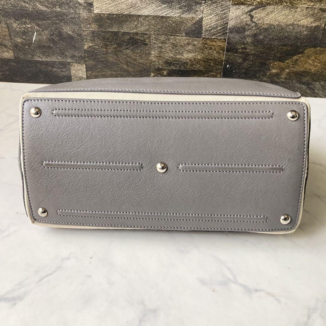 Saint Laurent Hand Bag Tote Purse Muse Toe Canvas Leather Gray Authentic