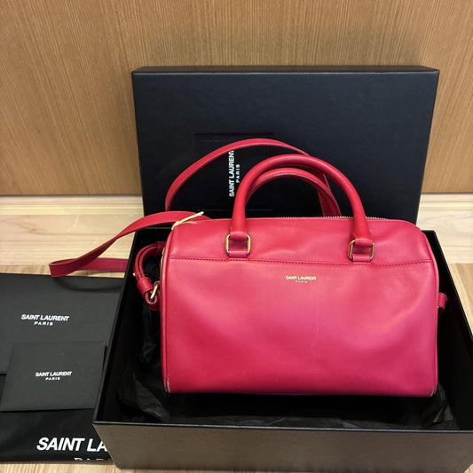Saint Laurent Shoulder Bag Purse Mini Boston Logo Leather Pink Red Authentic