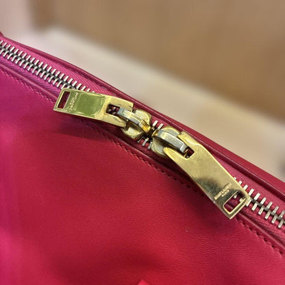 Saint Laurent Shoulder Bag Purse Mini Boston Logo Leather Pink Red Authentic