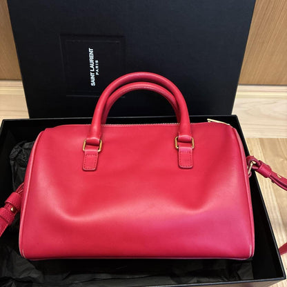 Saint Laurent Shoulder Bag Purse Mini Boston Logo Leather Pink Red Authentic