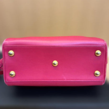 Saint Laurent Shoulder Bag Purse Mini Boston Logo Leather Pink Red Authentic